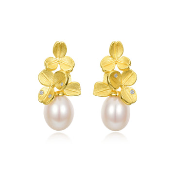 Gold Pearl Earrings - Natural Pearl Leaf Earrings, White Pearl Studs –  Adina Stone Jewelry